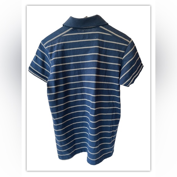 Wrangler Men's Blue Gray Striped Polo Shirt Short Sleeve Medium M Golf - Picture 3 of 4